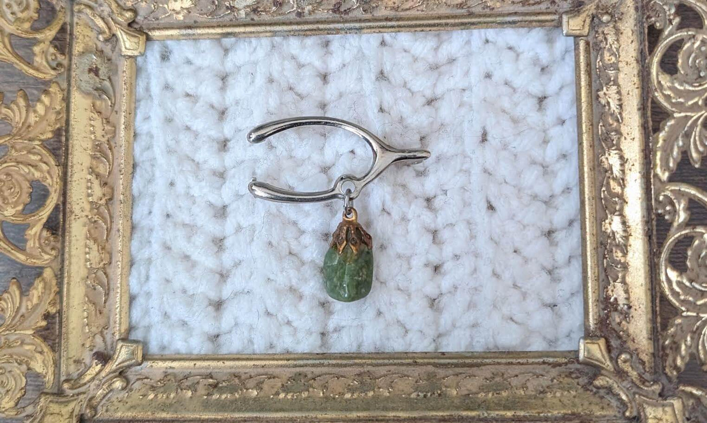 Vintage Silver Wishbone Brooch with Turquoise Stone