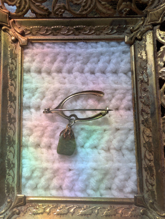 Vintage Silver Wishbone Brooch with Turquoise Stone