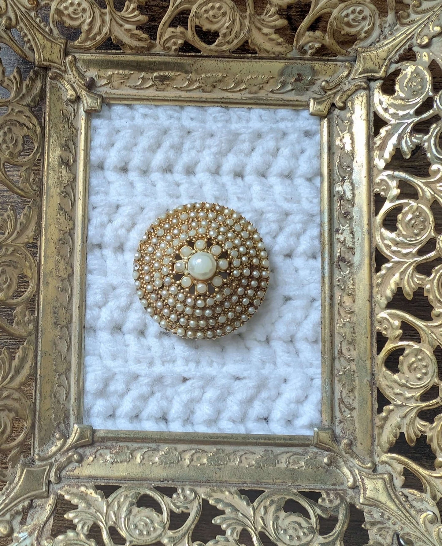 Vintage Arthur Pepper Gold Tone Dome Brooch with White Faux Pearls Signed