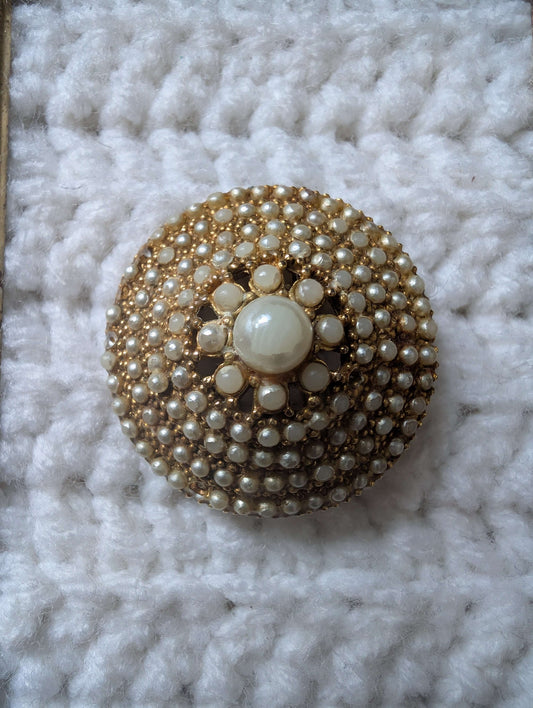 Vintage Arthur Pepper Gold Tone Dome Brooch with White Faux Pearls Signed