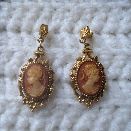Signed ART Arthur Pepper Earrings Vintage 1950s Cameo Victorian Revival