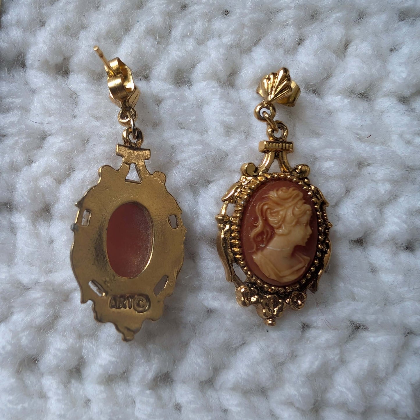 Signed ART Arthur Pepper Earrings Vintage 1950s Cameo Victorian Revival